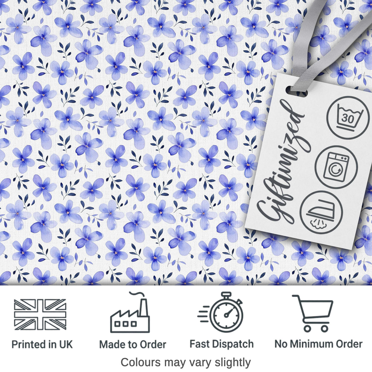 Soft Blue Watercolor Floral Seamless Pattern Delicate Botanical Repeat Design Digital Print Fabric by the Metre UK Sewing Quilting Textile