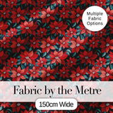 Classic Red Poinsettia Floral Dark Background Christmas Seamless Pattern Digital Print Fabric by the Metre UK Sewing Quilting Textile