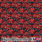 Classic Red Poinsettia Floral Dark Background Christmas Seamless Pattern Digital Print Fabric by the Metre UK Sewing Quilting Textile