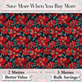 Classic Red Poinsettia Floral Dark Background Christmas Seamless Pattern Digital Print Fabric by the Metre UK Sewing Quilting Textile