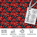 Classic Red Poinsettia Floral Dark Background Christmas Seamless Pattern Digital Print Fabric by the Metre UK Sewing Quilting Textile