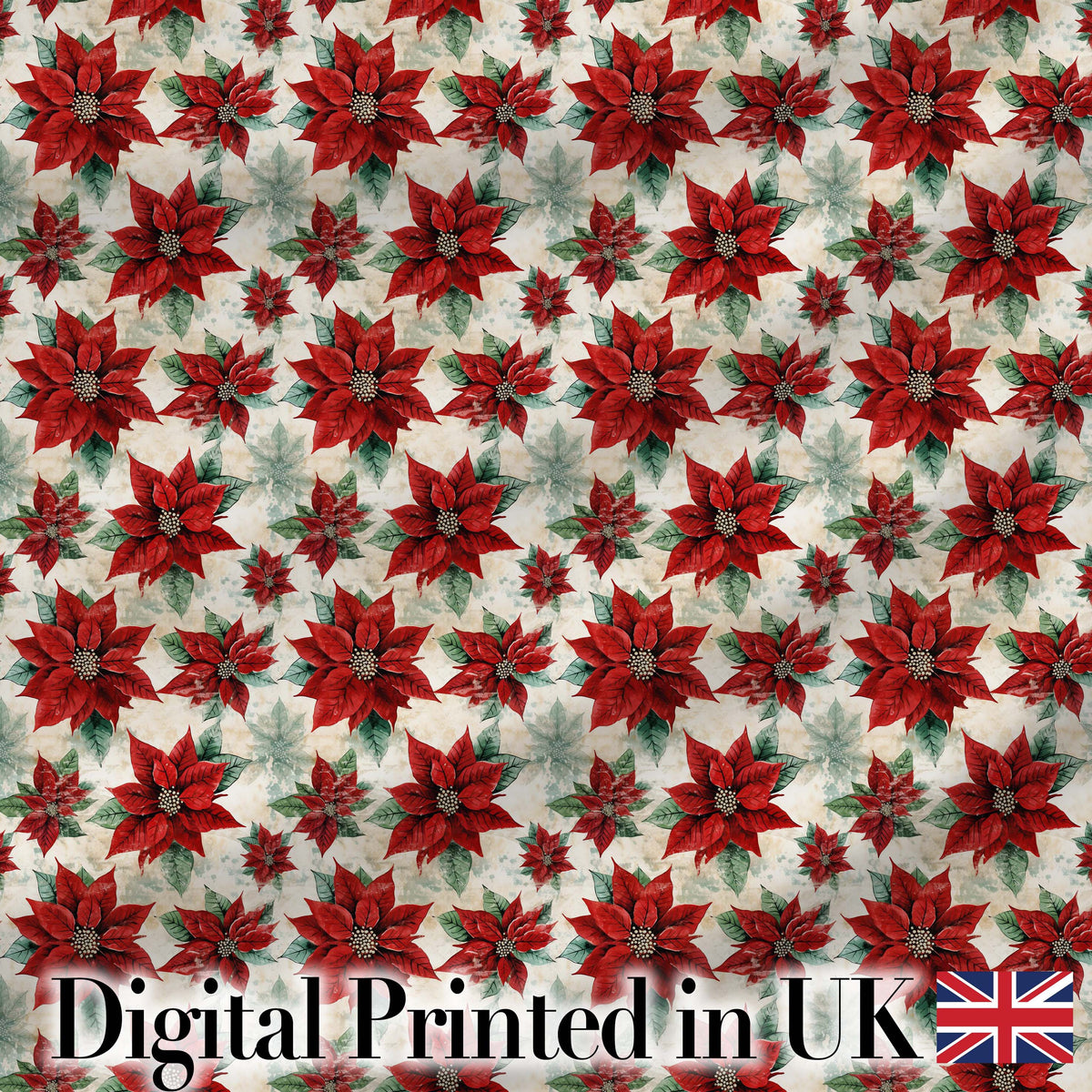 Elegant Beige Background Poinsettia Floral Classic Seamless Pattern Digital Print Fabric by the Metre UK Sewing Quilting Textile