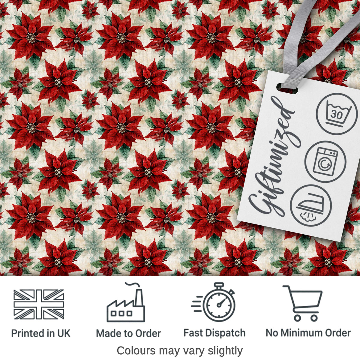 Elegant Beige Background Poinsettia Floral Classic Seamless Pattern Digital Print Fabric by the Metre UK Sewing Quilting Textile