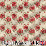 Botanical Poinsettia and Foliage Christmas Garden Seamless Pattern Digital Print Fabric by the Metre UK Sewing Quilting Textile