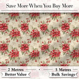 Botanical Poinsettia and Foliage Christmas Garden Seamless Pattern Digital Print Fabric by the Metre UK Sewing Quilting Textile