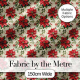 Classic Christmas Poinsettia Floral Cream Background Seamless Pattern Digital Print Fabric by the Metre UK Sewing Quilting Textile