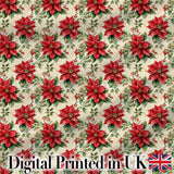 Classic Christmas Poinsettia Floral Cream Background Seamless Pattern Digital Print Fabric by the Metre UK Sewing Quilting Textile