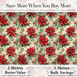 Classic Christmas Poinsettia Floral Cream Background Seamless Pattern Digital Print Fabric by the Metre UK Sewing Quilting Textile