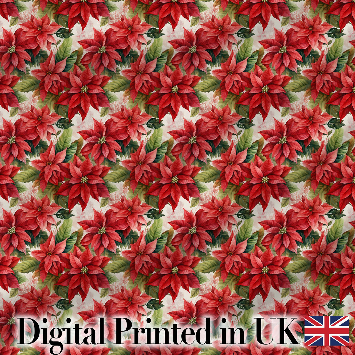 Vintage Style Poinsettia Floral Cream Holiday Seamless Pattern Digital Print Fabric by the Metre UK Sewing Quilting Textile