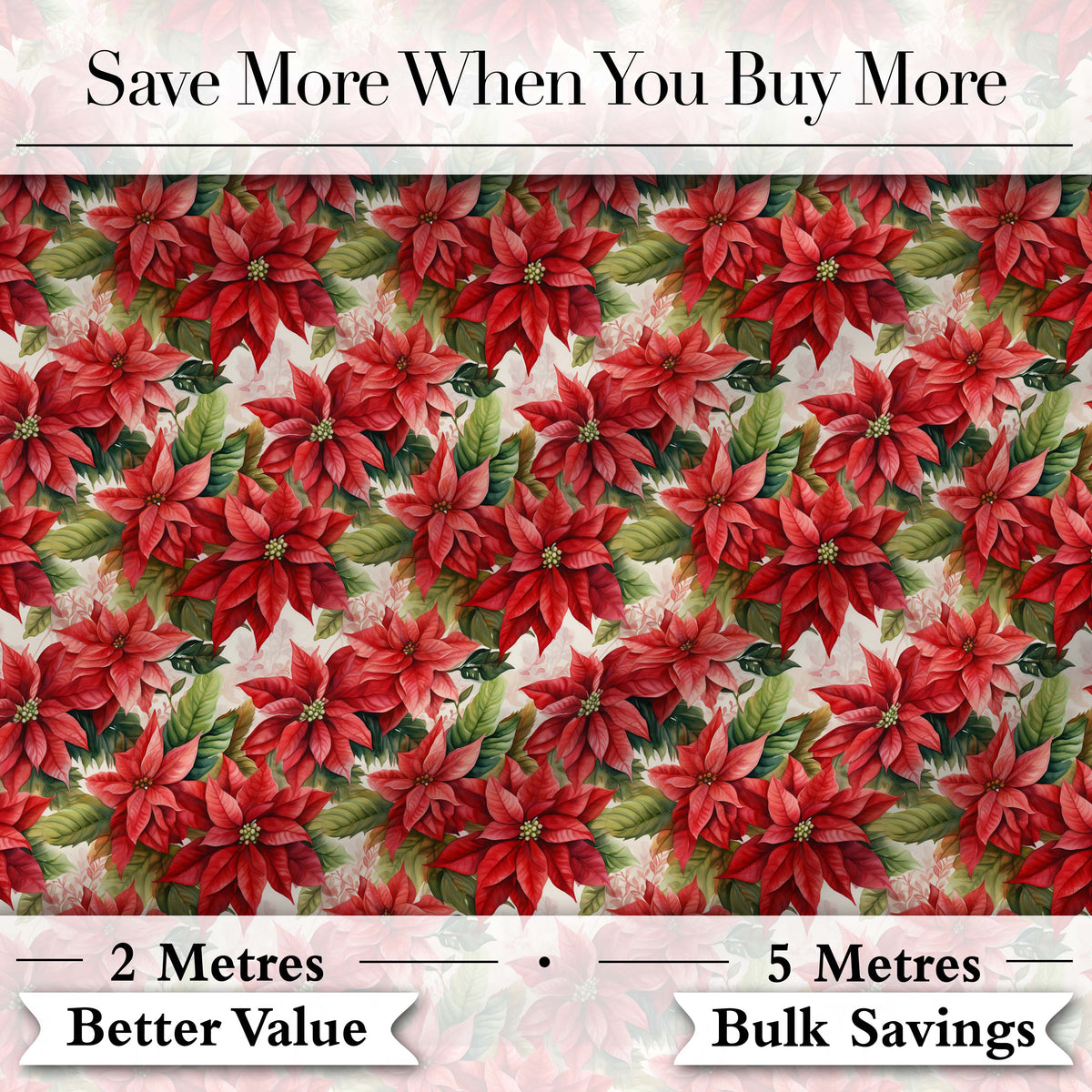 Vintage Style Poinsettia Floral Cream Holiday Seamless Pattern Digital Print Fabric by the Metre UK Sewing Quilting Textile