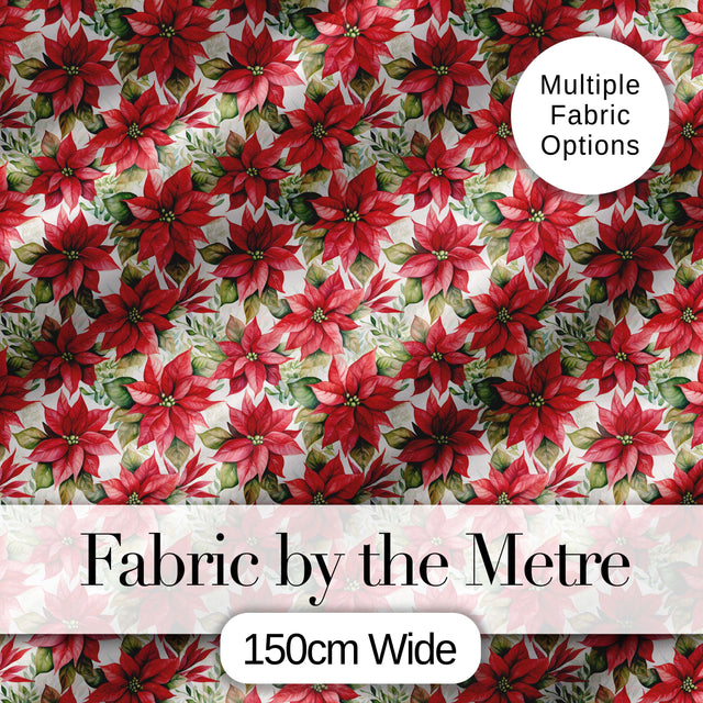 Elegant Poinsettia and Foliage Christmas Seamless Pattern Digital Print Fabric by the Metre UK Sewing Quilting Textile