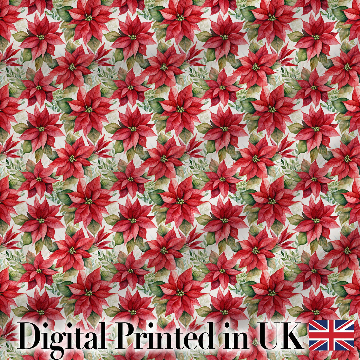 Elegant Poinsettia and Foliage Christmas Seamless Pattern Digital Print Fabric by the Metre UK Sewing Quilting Textile