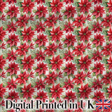 Elegant Poinsettia and Foliage Christmas Seamless Pattern Digital Print Fabric by the Metre UK Sewing Quilting Textile