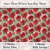 Elegant Poinsettia and Foliage Christmas Seamless Pattern Digital Print Fabric by the Metre UK Sewing Quilting Textile