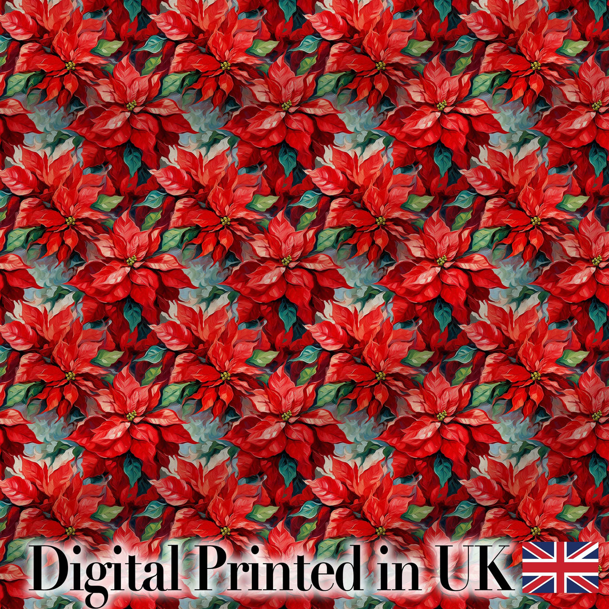 Painterly Red Poinsettia Floral Artistic Seamless Pattern Digital Print Fabric by the Metre UK Sewing Quilting Textile