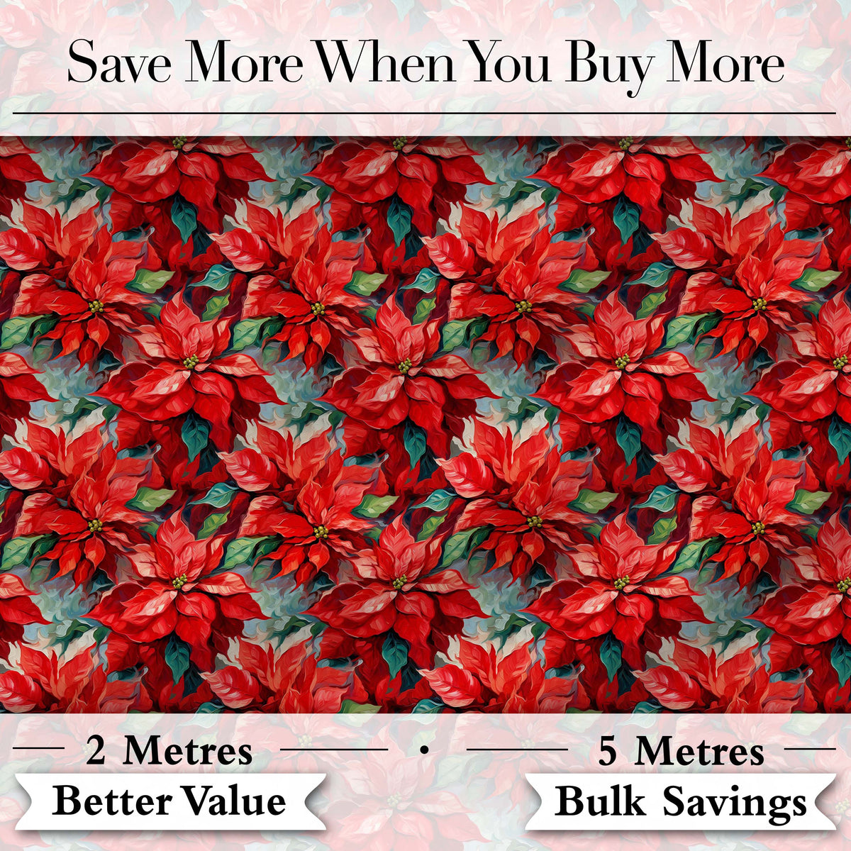 Painterly Red Poinsettia Floral Artistic Seamless Pattern Digital Print Fabric by the Metre UK Sewing Quilting Textile