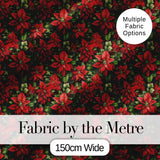 Bold Festive Poinsettia with Deep Green Leaves Seamless Pattern Digital Print Fabric by the Metre UK Sewing Quilting Textile