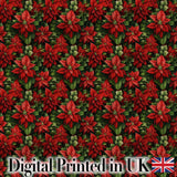 Bold Festive Poinsettia with Deep Green Leaves Seamless Pattern Digital Print Fabric by the Metre UK Sewing Quilting Textile