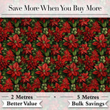 Bold Festive Poinsettia with Deep Green Leaves Seamless Pattern Digital Print Fabric by the Metre UK Sewing Quilting Textile