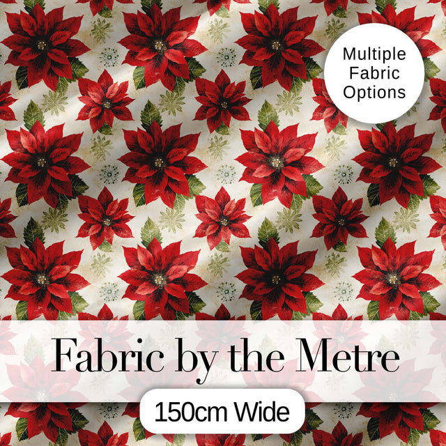 Traditional Poinsettia with Snowflake Accents Seamless Pattern Digital Print Fabric by the Metre UK Sewing Quilting Textile