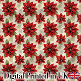 Traditional Poinsettia with Snowflake Accents Seamless Pattern Digital Print Fabric by the Metre UK Sewing Quilting Textile