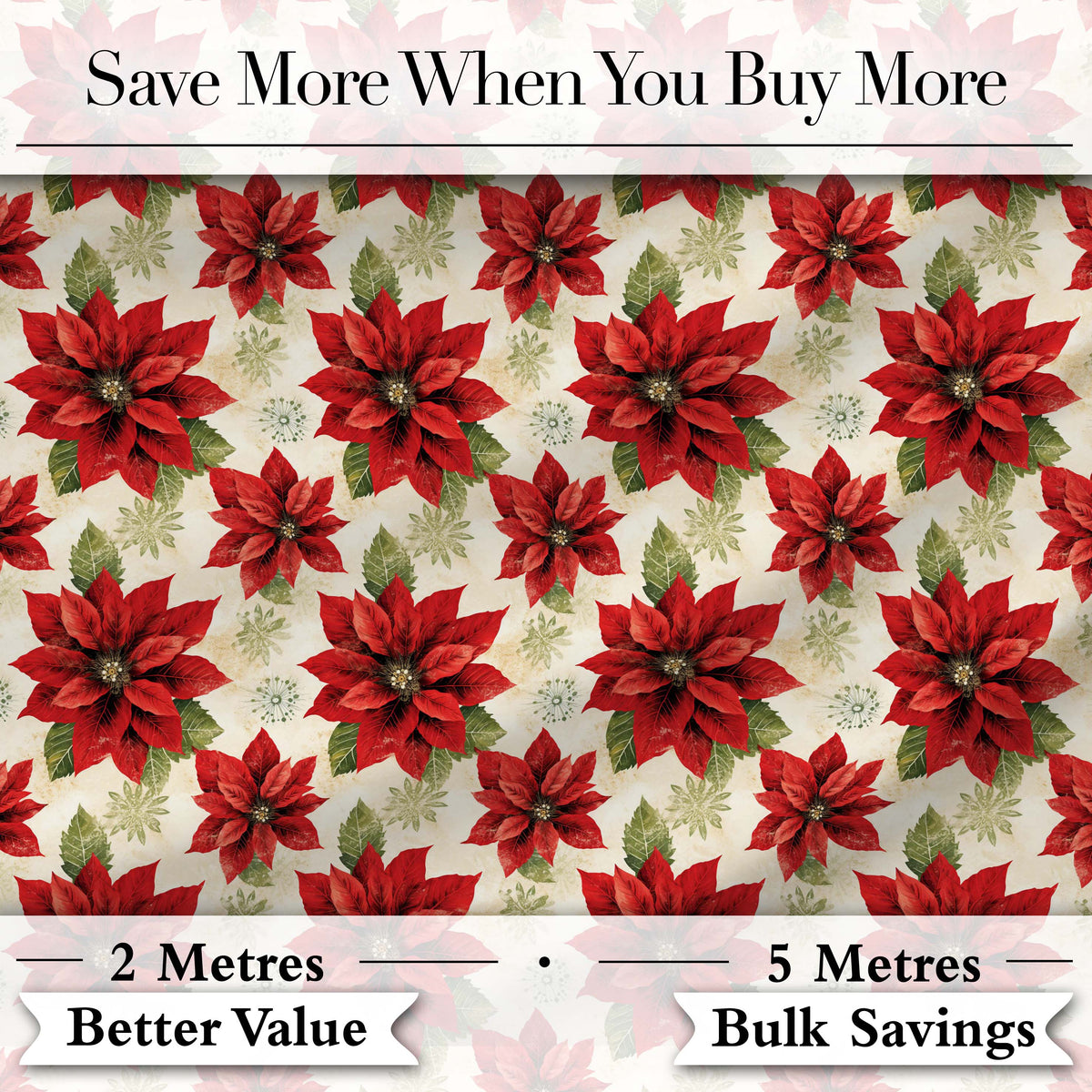 Traditional Poinsettia with Snowflake Accents Seamless Pattern Digital Print Fabric by the Metre UK Sewing Quilting Textile