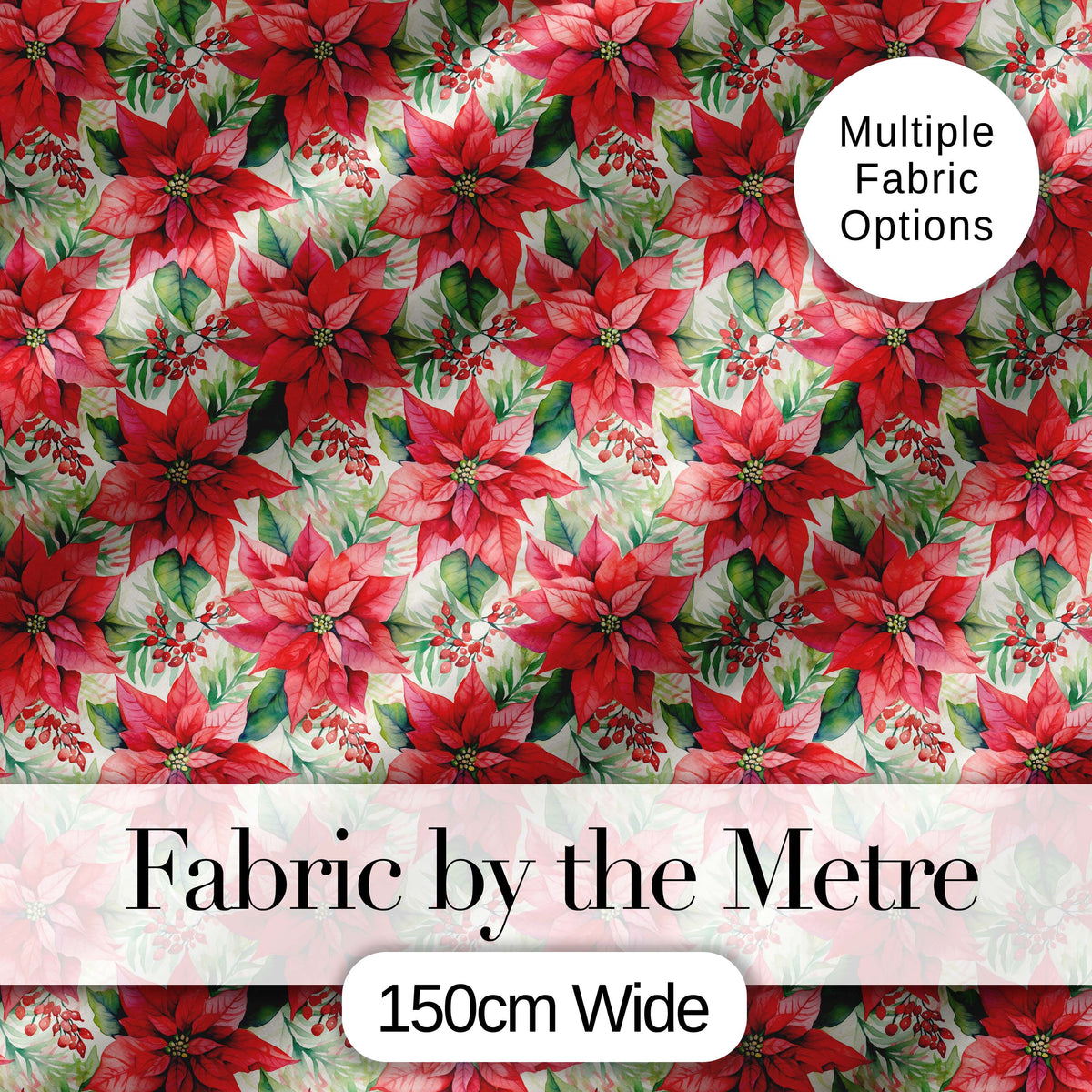 Soft Watercolour Poinsettia Christmas Floral Seamless Pattern Digital Print Fabric by the Metre UK Sewing Quilting Textile