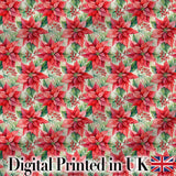 Soft Watercolour Poinsettia Christmas Floral Seamless Pattern Digital Print Fabric by the Metre UK Sewing Quilting Textile