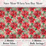 Soft Watercolour Poinsettia Christmas Floral Seamless Pattern Digital Print Fabric by the Metre UK Sewing Quilting Textile
