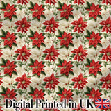 Vintage Poinsettia Floral   Cream Background Christmas Botanical Print Digital Print Fabric by the Metre UK Sewing Quilting Textile