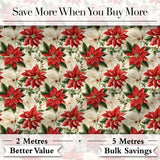 Vintage Poinsettia Floral   Cream Background Christmas Botanical Print Digital Print Fabric by the Metre UK Sewing Quilting Textile