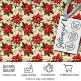 Vintage Poinsettia Floral   Cream Background Christmas Botanical Print Digital Print Fabric by the Metre UK Sewing Quilting Textile