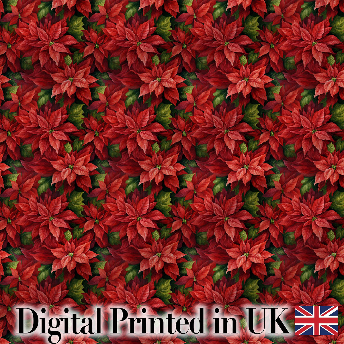 Rich Red Poinsettia Dense Floral   Festive Christmas Botanical Design Digital Print Fabric by the Metre UK Sewing Quilting Textile