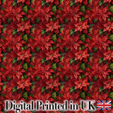 Rich Red Poinsettia Dense Floral   Festive Christmas Botanical Design Digital Print Fabric by the Metre UK Sewing Quilting Textile