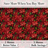 Rich Red Poinsettia Dense Floral   Festive Christmas Botanical Design Digital Print Fabric by the Metre UK Sewing Quilting Textile