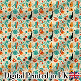 Whimsical  Abstract Birds and Shapes   Teal Orange Mid Century Style Digital Print Fabric by the Metre UK Sewing Quilting Textile