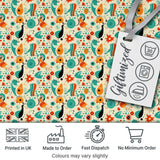Whimsical  Abstract Birds and Shapes   Teal Orange Mid Century Style Digital Print Fabric by the Metre UK Sewing Quilting Textile