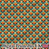Geometric  Fan Pattern Teal Orange Symmetrical Seamless Design Digital Print Fabric by the Metre UK Sewing Quilting Textile