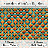 Geometric  Fan Pattern Teal Orange Symmetrical Seamless Design Digital Print Fabric by the Metre UK Sewing Quilting Textile