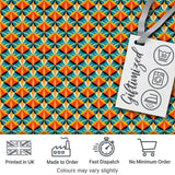 Geometric  Fan Pattern Teal Orange Symmetrical Seamless Design Digital Print Fabric by the Metre UK Sewing Quilting Textile