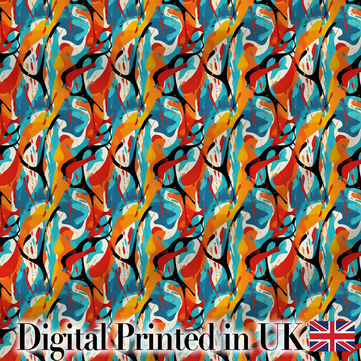 Abstract Graffiti Brush Stroke Seamless Pattern Bold Urban Artistic Design Digital Print Fabric by the Metre UK Sewing Quilting Textile