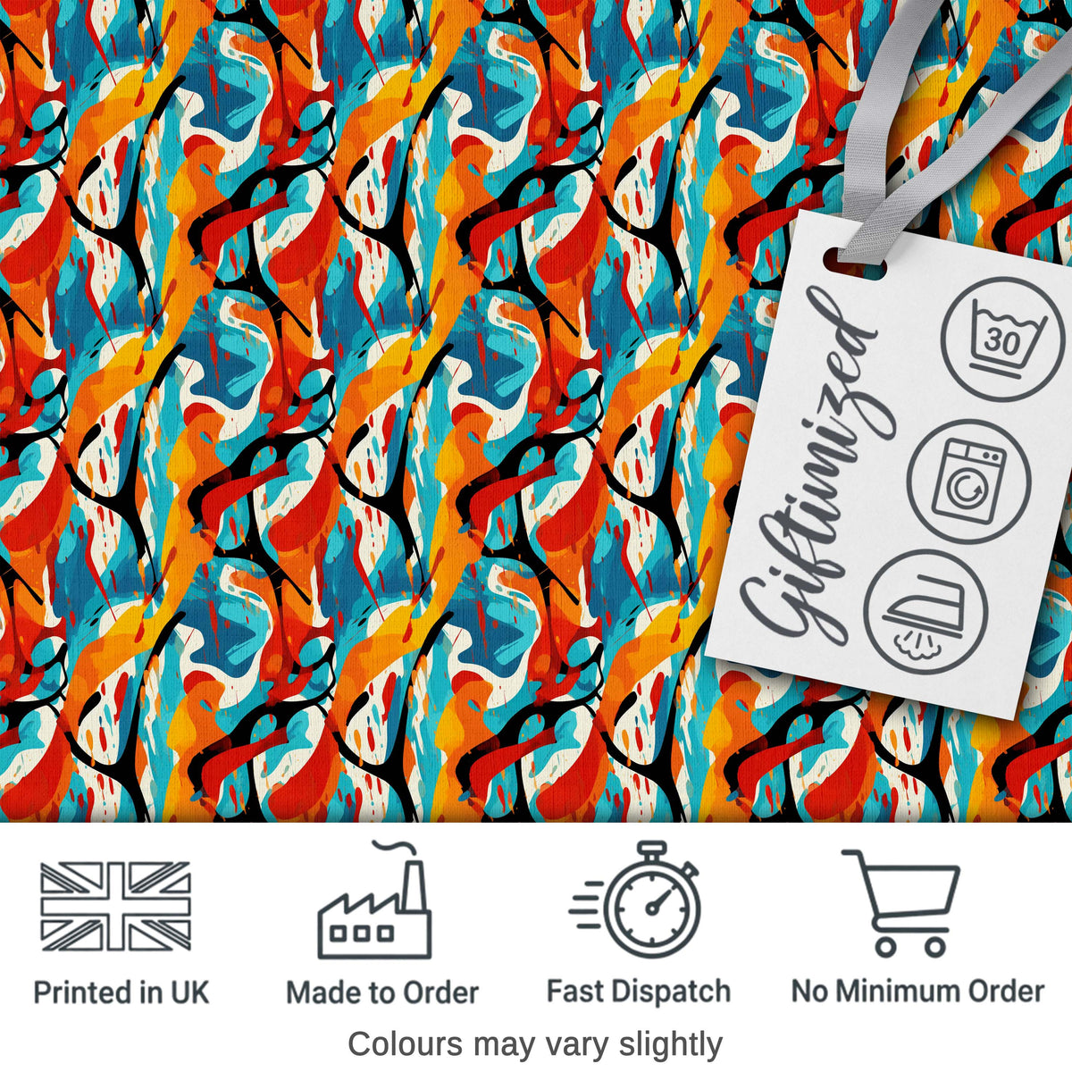Abstract Graffiti Brush Stroke Seamless Pattern Bold Urban Artistic Design Digital Print Fabric by the Metre UK Sewing Quilting Textile
