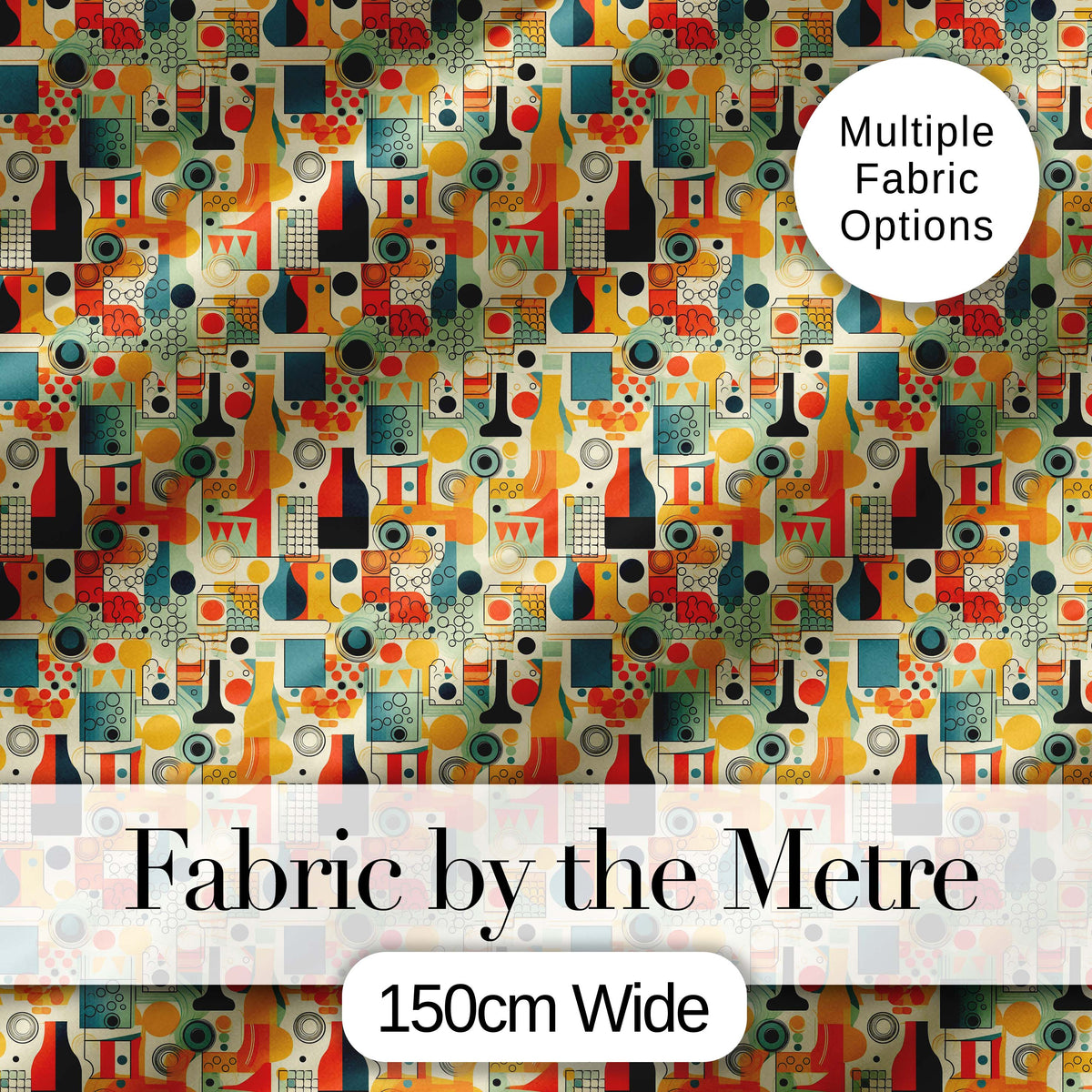 Abstract Geometric Mid Century Pattern  Shapes Seamless Modern Design Digital Print Fabric by the Metre UK Sewing Quilting Textile