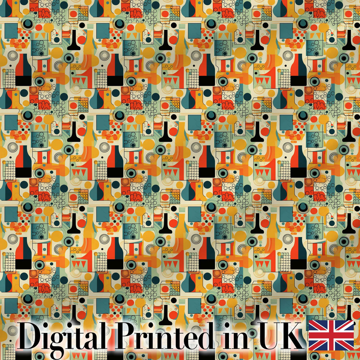 Abstract Geometric Mid Century Pattern  Shapes Seamless Modern Design Digital Print Fabric by the Metre UK Sewing Quilting Textile