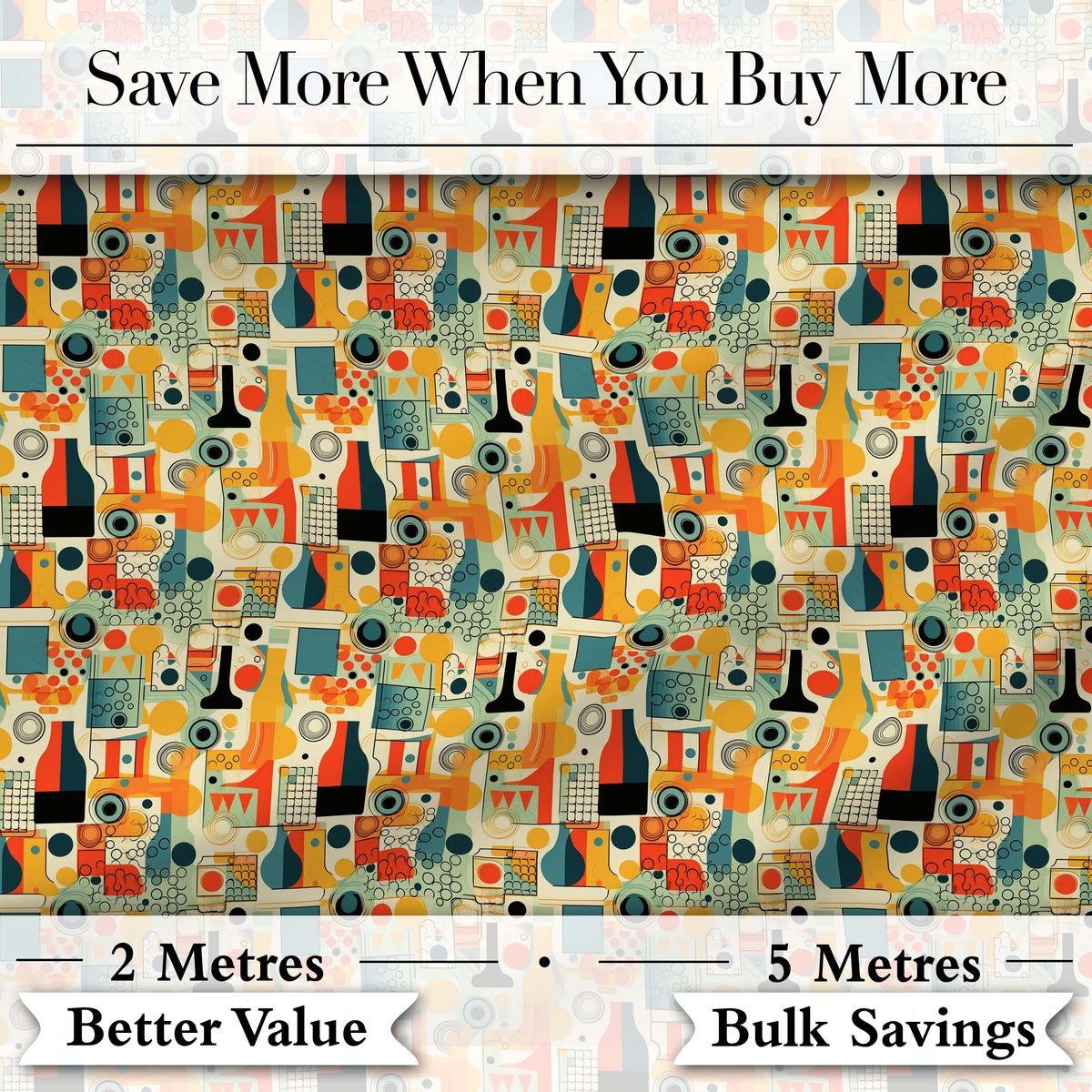 Abstract Geometric Mid Century Pattern  Shapes Seamless Modern Design Digital Print Fabric by the Metre UK Sewing Quilting Textile