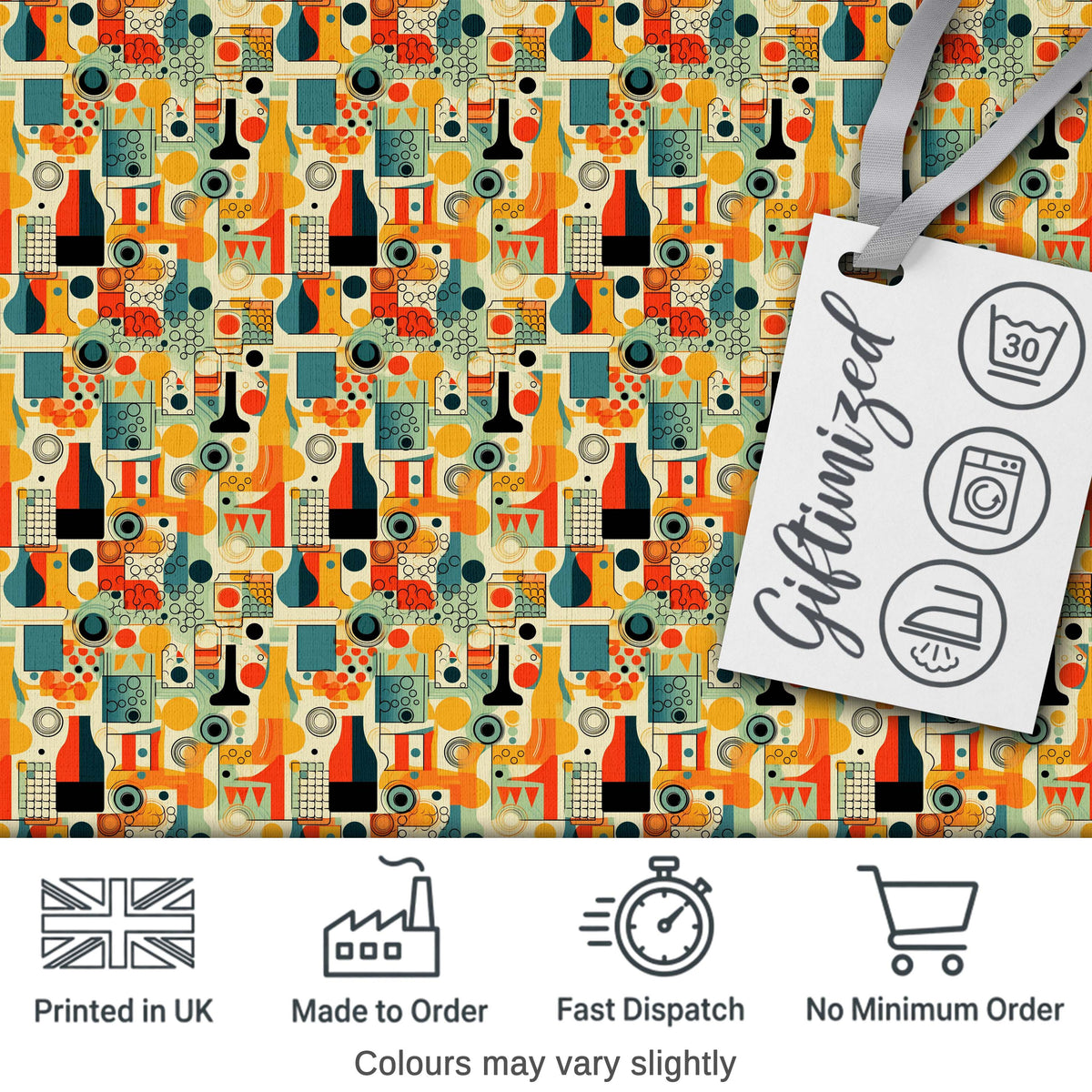 Abstract Geometric Mid Century Pattern  Shapes Seamless Modern Design Digital Print Fabric by the Metre UK Sewing Quilting Textile