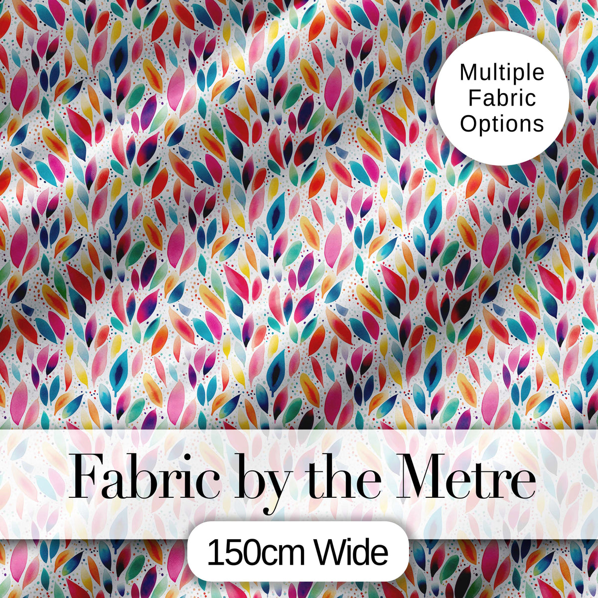 Colorful Watercolor Leaf Pattern Seamless Botanical Abstract Design Digital Print Fabric by the Metre UK Sewing Quilting Textile