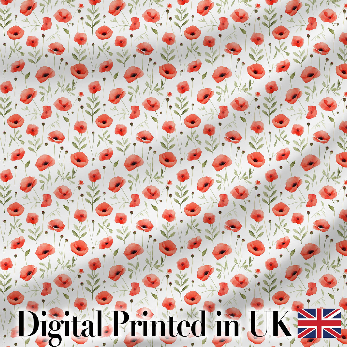 Delicate Red Poppy Watercolor Floral Pattern Soft Botanical Seamless Design Digital Print Fabric by the Metre UK Sewing Quilting Textile