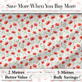 Delicate Red Poppy Watercolor Floral Pattern Soft Botanical Seamless Design Digital Print Fabric by the Metre UK Sewing Quilting Textile
