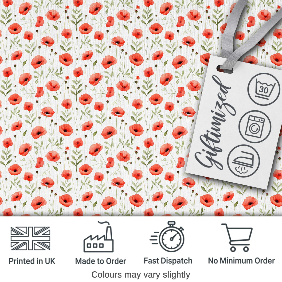 Delicate Red Poppy Watercolor Floral Pattern Soft Botanical Seamless Design Digital Print Fabric by the Metre UK Sewing Quilting Textile